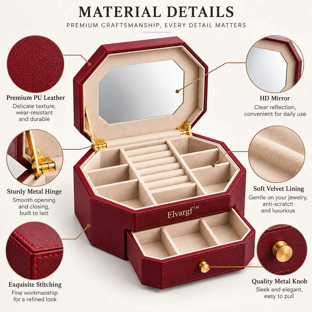 Elvargf™ Bordeaux Double-Layer Jewelry Organizer - detail 3