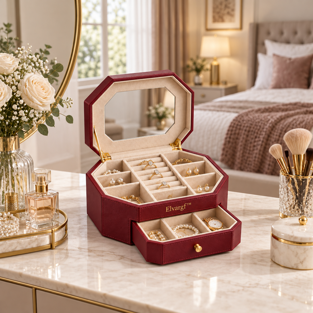 Elvargf™ Bordeaux Double-Layer Jewelry Organizer - detail 4