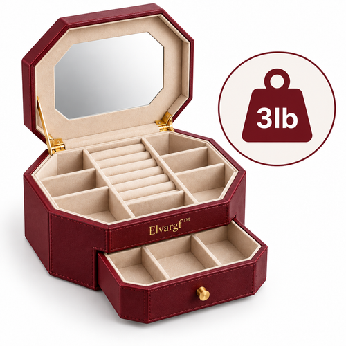 Elvargf™ Bordeaux Double-Layer Jewelry Organizer