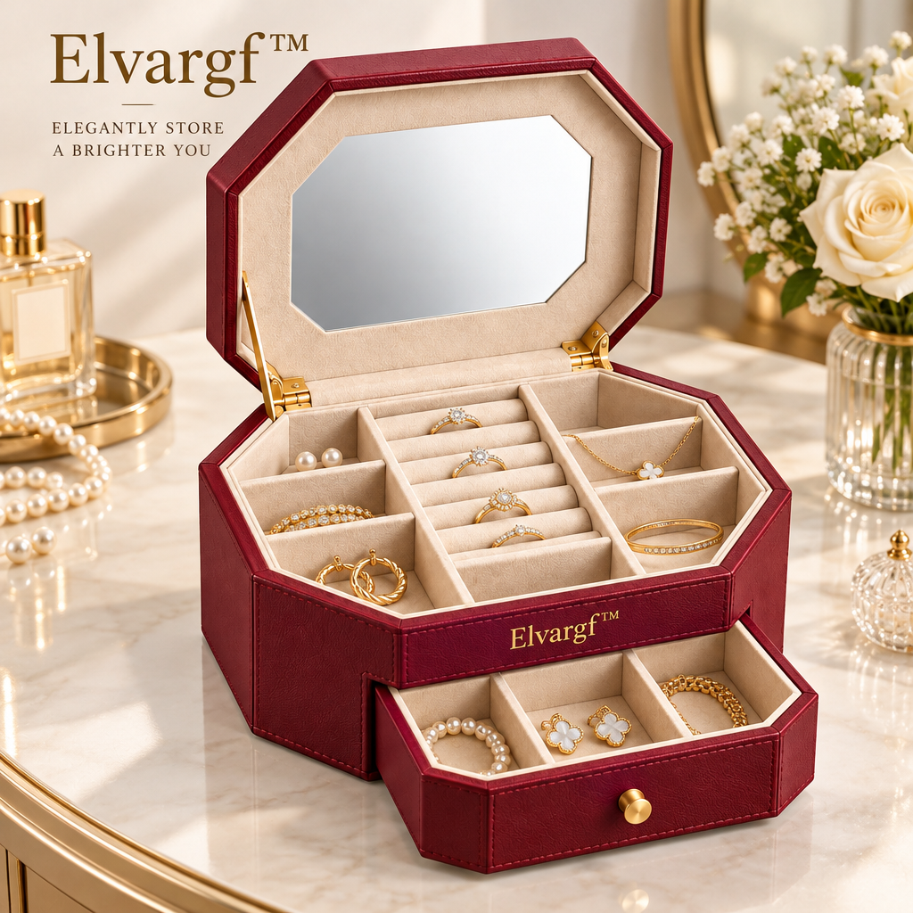 Elvargf™ Bordeaux Double-Layer Jewelry Organizer - detail 5