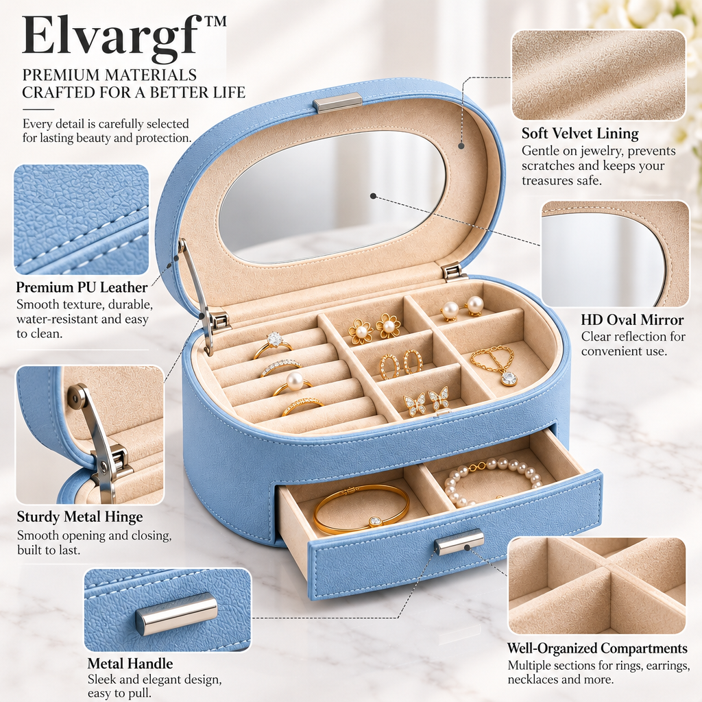 Elvargf™ Powder Blue Vanity Jewelry Case - detail 4