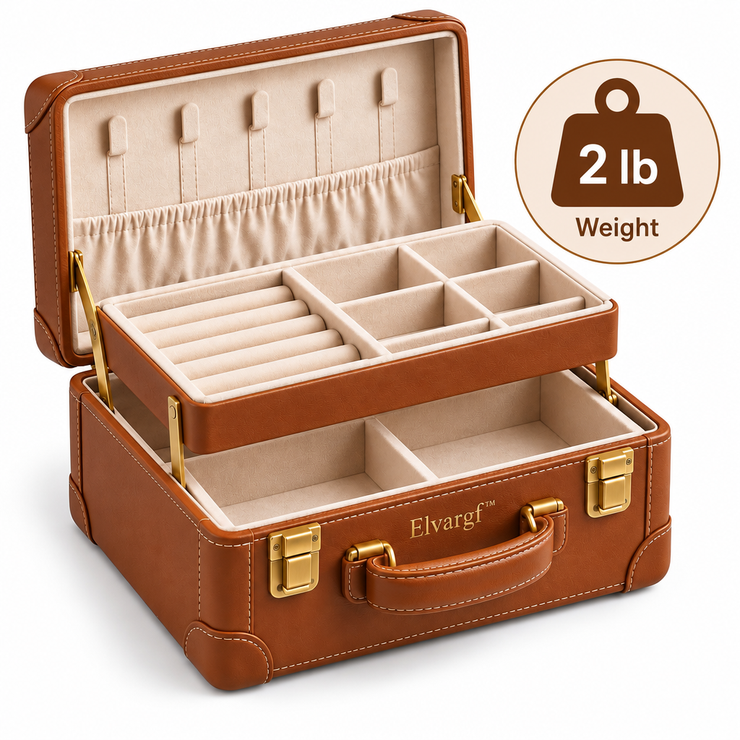 Elvargf™ Cognac Travel Jewelry Suitcase