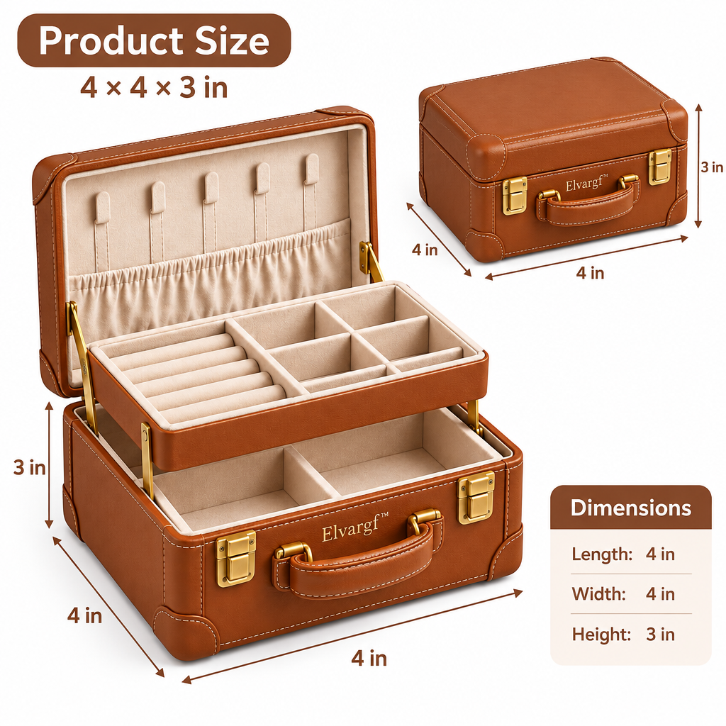 Elvargf™ Cognac Travel Jewelry Suitcase - detail 2