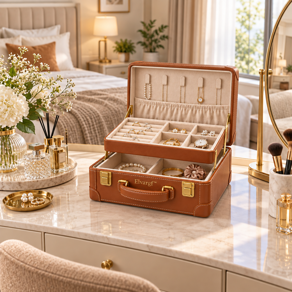 Elvargf™ Cognac Travel Jewelry Suitcase - detail 3