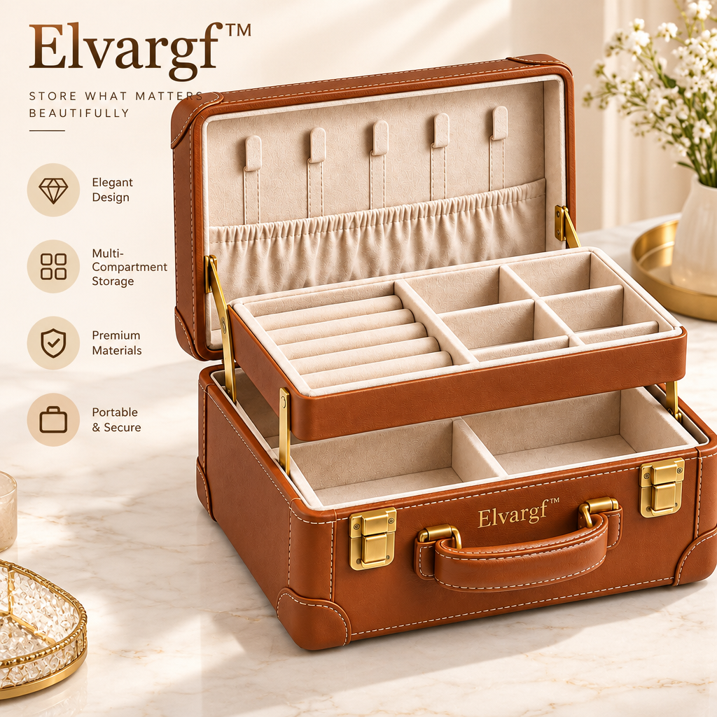 Elvargf™ Cognac Travel Jewelry Suitcase - detail 4