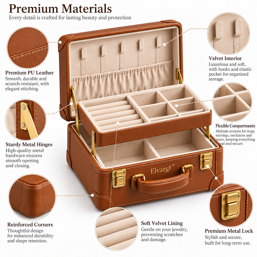 Elvargf™ Cognac Travel Jewelry Suitcase - detail 5
