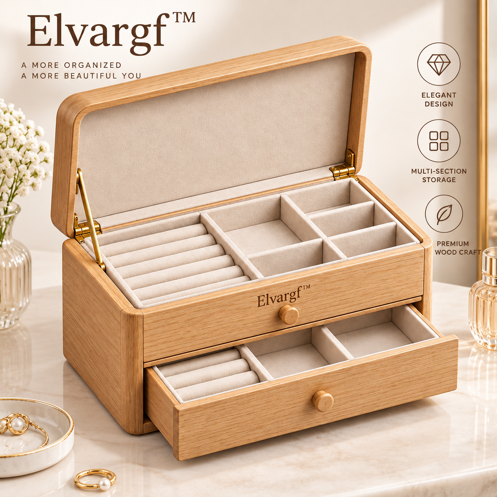 Elvargf™ Natural Bamboo Jewelry Storage Chest - detail 2