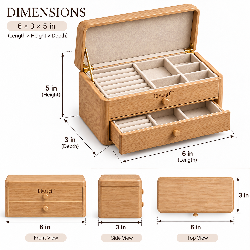 Elvargf™ Natural Bamboo Jewelry Storage Chest - detail 4