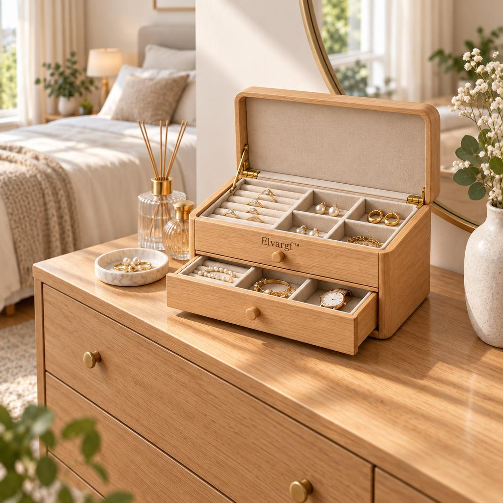 Elvargf™ Natural Bamboo Jewelry Storage Chest - detail 5