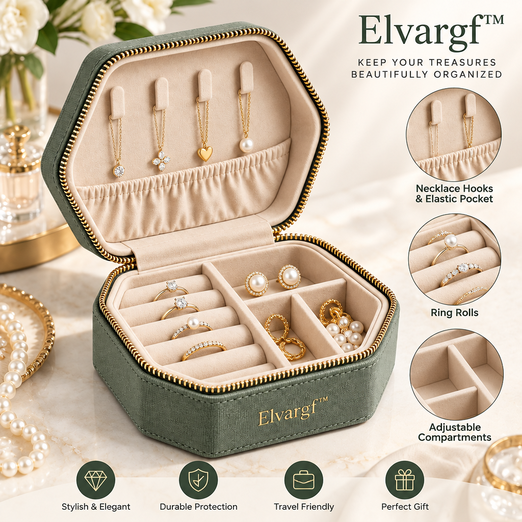 Elvargf™ Sage Green Travel Jewelry Case - detail 2