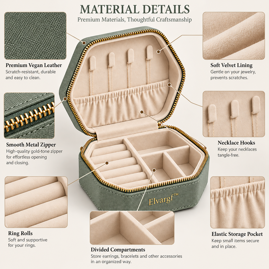 Elvargf™ Sage Green Travel Jewelry Case - detail 4