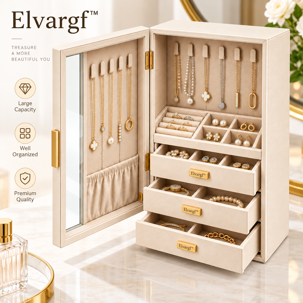 Elvargf™ Ivory Standing Jewelry Armoire Box - detail 2