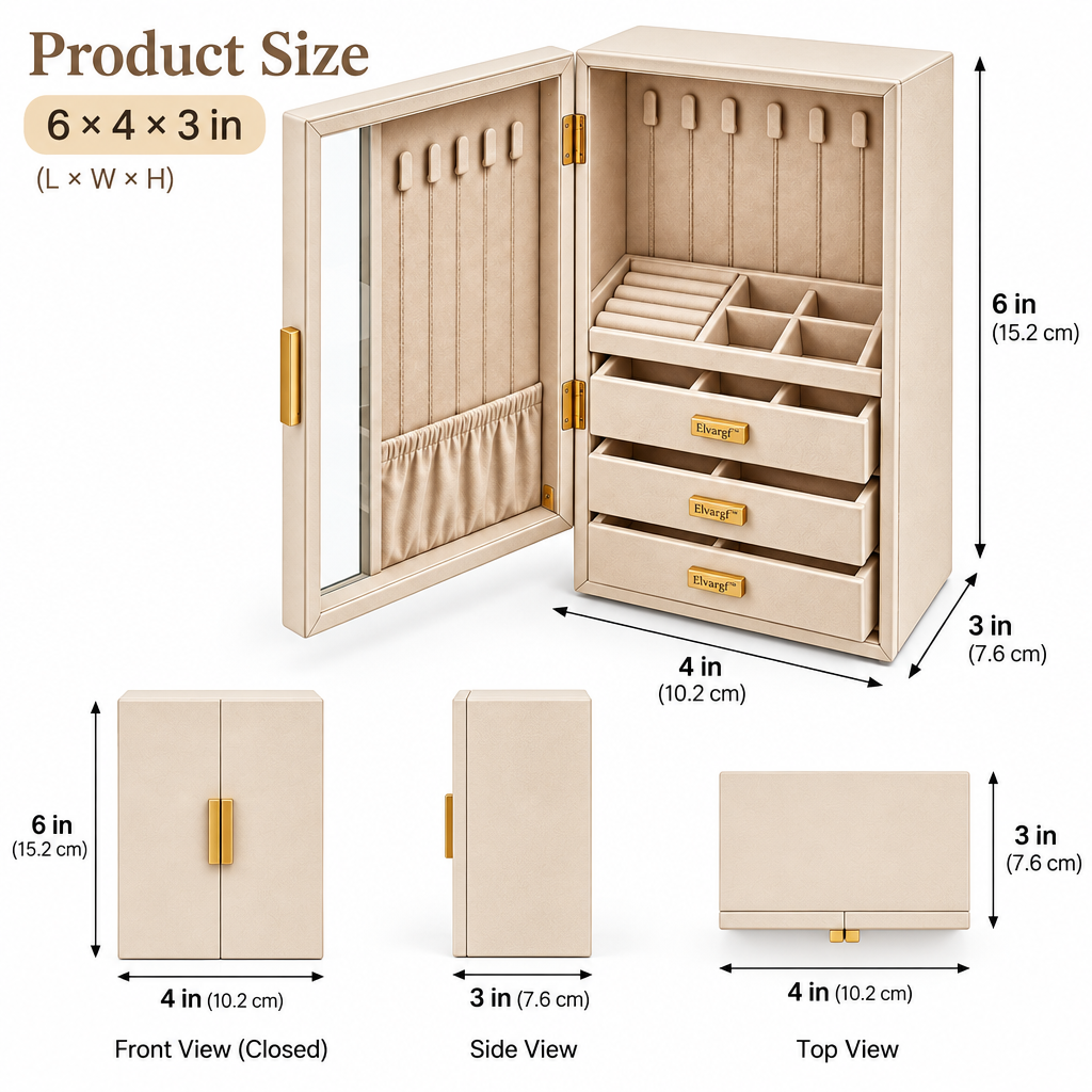 Elvargf™ Ivory Standing Jewelry Armoire Box - detail 3