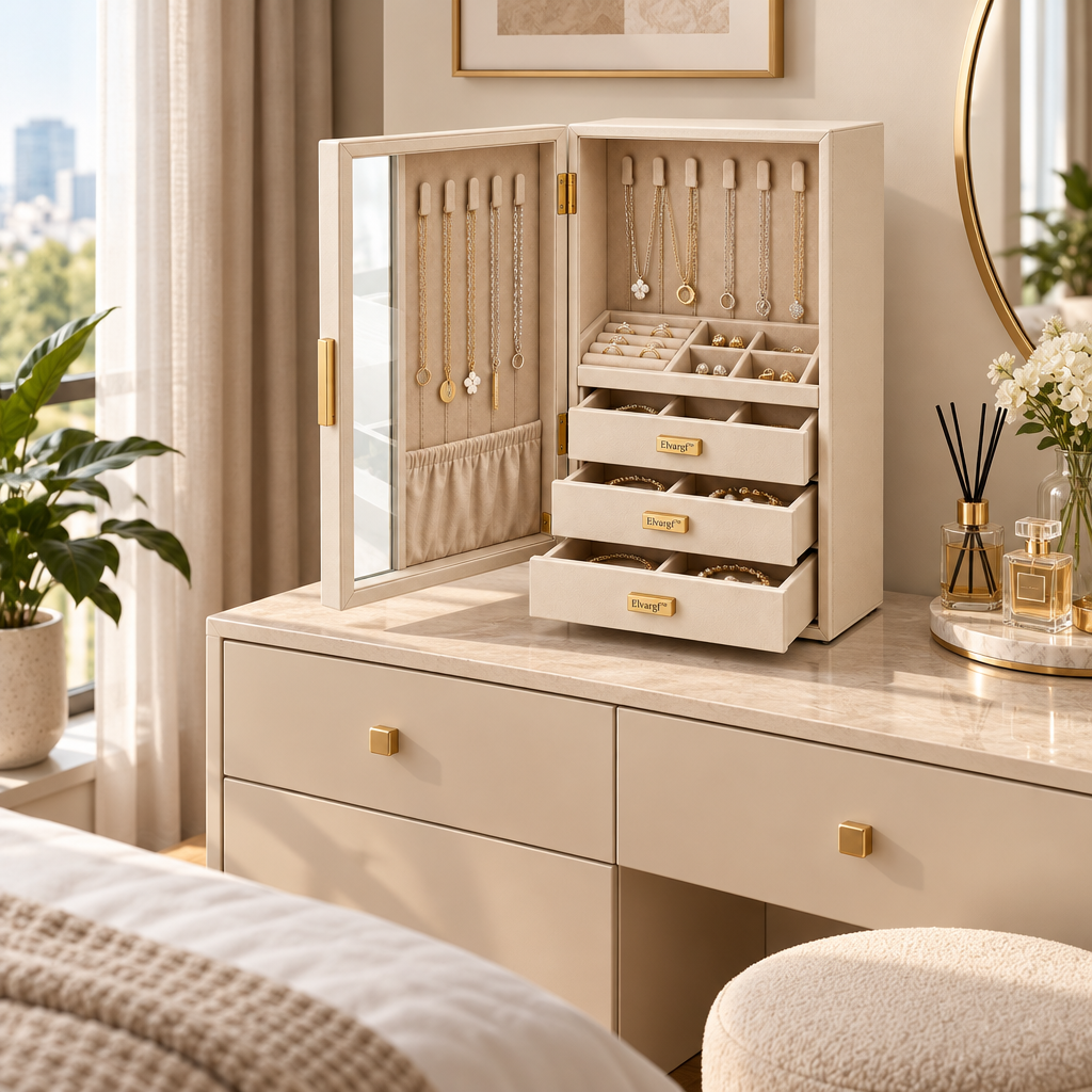 Elvargf™ Ivory Standing Jewelry Armoire Box - detail 4