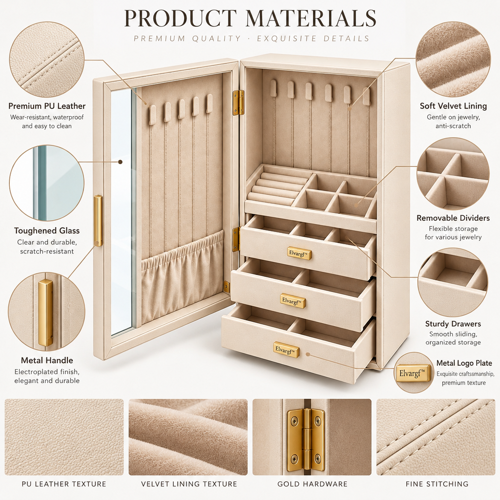 Elvargf™ Ivory Standing Jewelry Armoire Box - detail 5