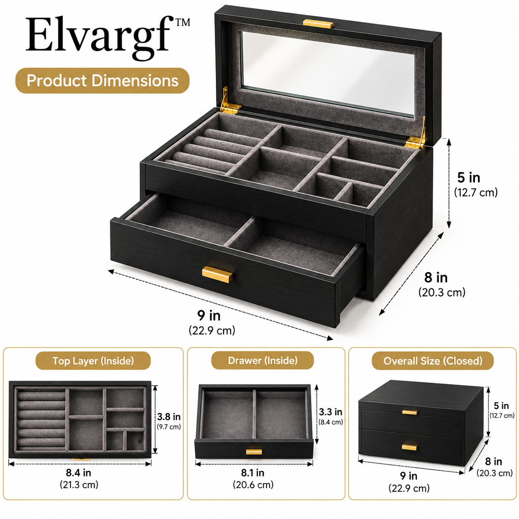 Elvargf™ Onyx Glass-Top Watch & Jewelry Box