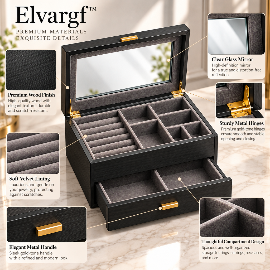 Elvargf™ Onyx Glass-Top Watch & Jewelry Box - detail 2