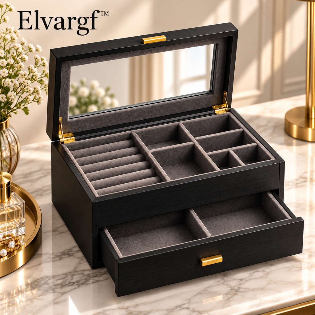 Elvargf™ Onyx Glass-Top Watch & Jewelry Box - detail 4